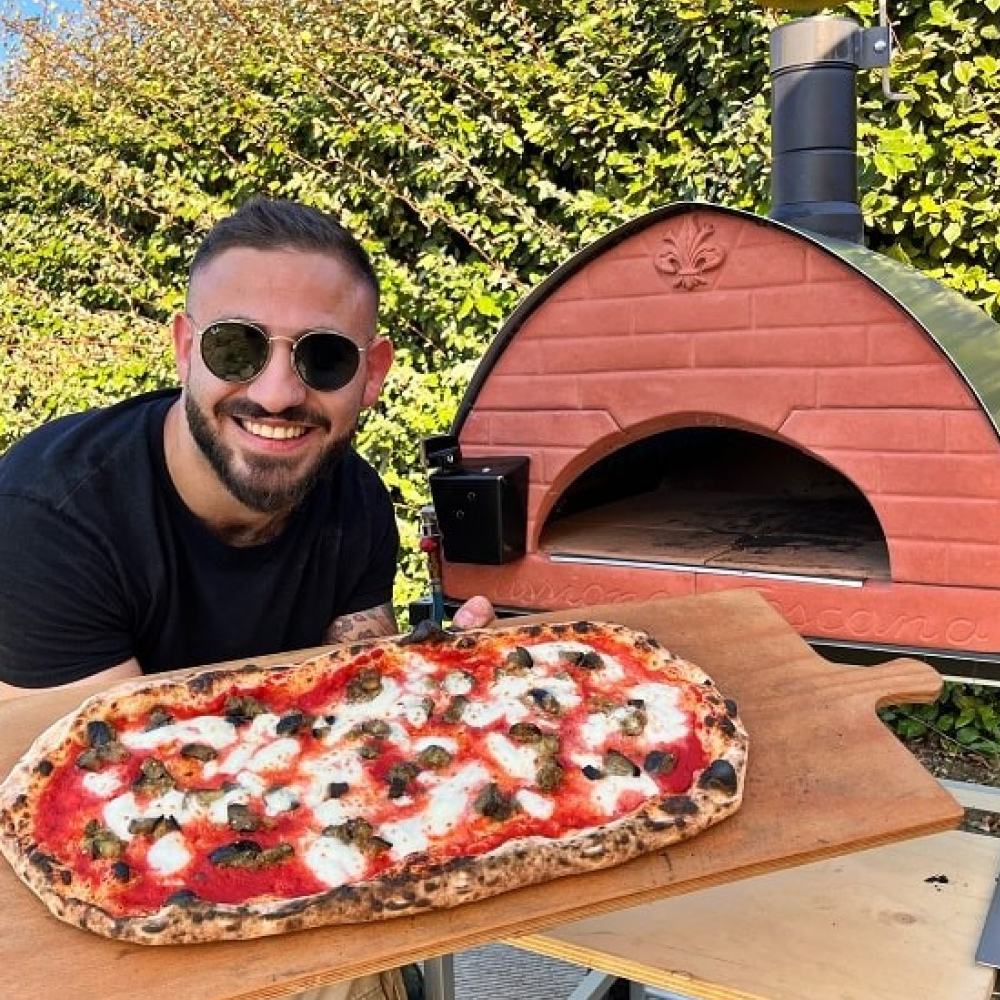 Pizza Party® Passione φούρνος πίτσας ξύλου και υγραερίου για 4 πίτσες — πέτρα Saputo Biscotto