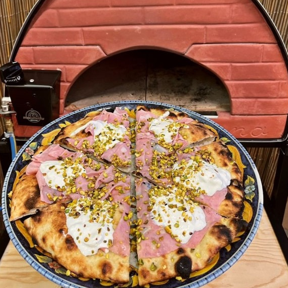 Pizza Party® Passione φούρνος πίτσας ξύλου και υγραερίου για 4 πίτσες — πέτρα Saputo Biscotto