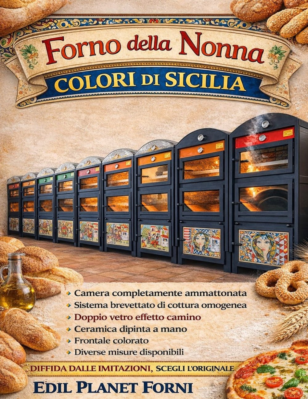 Edil Planet Forni® Forno Della Nonna ξυλόφουρνος με πόρτα διπλού τζαμιού — πλήρες πακέτο αξεσουάρ / 2-m-καμινάδα με καπέλο προστασίας
