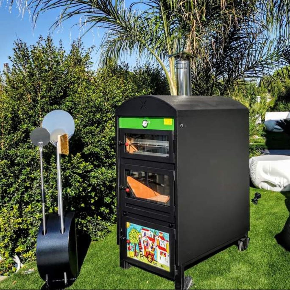 Edil Planet Forni® Forno Della Nonna ξυλόφουρνος με πόρτα διπλού τζαμιού — πλήρες πακέτο αξεσουάρ / 2-m-καμινάδα με καπέλο προστασίας